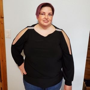 db established 1962 black blouse with sparkle